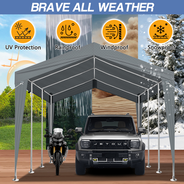 12X20FT  Carport Car Port Canopy Grey without Sidewalls