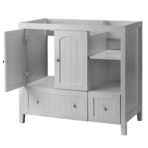 With Basin Grey MDF Lacquered Double Door & 2-Drawer Bathroom Vanity Cabinet with Decorative Molding - 91x46x82cm