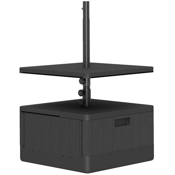Weighted Umbrella Stand with Table Tray and Wheels - Black