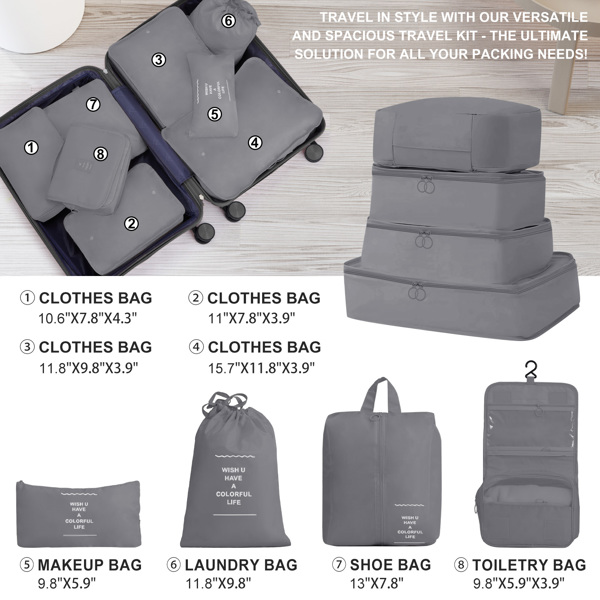 4-Piece Luggage Set with 2 Handbags & 8-Piece Toiletry Kit – Durable PP Suitcase (18in/20in/24in/28in) + 30L Travel Tote + 3L Crossbody Wash Bag – Iron Telescopic Handle – Dark Gray