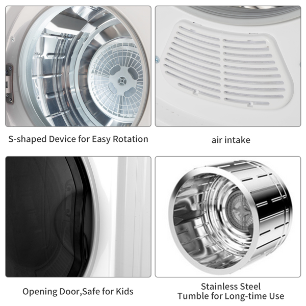 GYJ40-168C5 Compact portable Household clothes Dryer 2.6CUFT with Stainless Steel Drum White 120V 1400W MECHANICAL Control