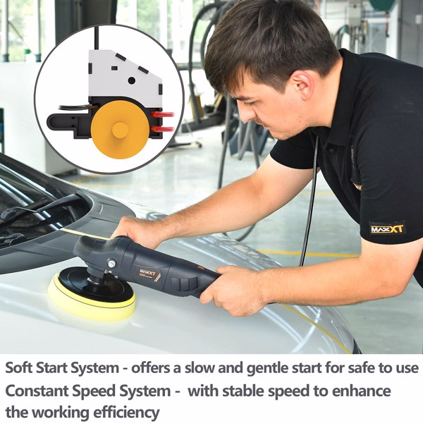 Car Buffer Polisher Rotary Variable Speed Car Polishing Machine 7 Inch Car Detailing Kit with D and Side Handle, Woolen fleece hood, Terry polishing bonnet, Sanding discs[Unable to ship on weekends]