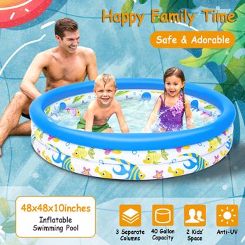 Inflatable Pool ,48x10” Inflatable Swimming Pool Blow Up Family Pool For 2 Kids Foldable Swim Ball Pool Center w/ 3 Velvets Water Drain Plug For Indoor Backyard Beach