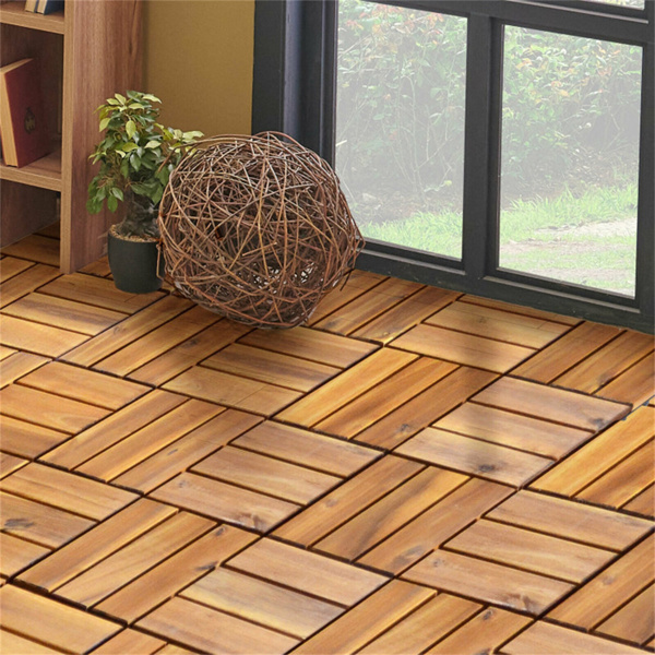 27 Pieces 12 x 12 Inch outdoor floor tiles，Acacia Wood Interlocking Patio Deck Tile