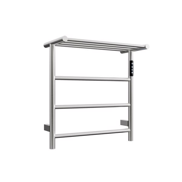 Heated Towel Rack with Top Shelf, 3-Bar Towel Wall Mounted Warmer for Bathroom with Intelligent Touch Screen Timer, 304 Stainless Steel Polished, Plug-in/Hard-Wired[Unable to ship on weekends]