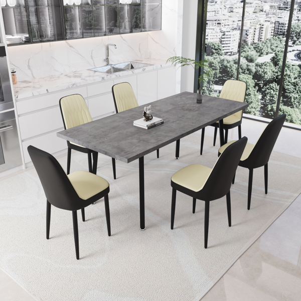 55.12-70.87" expandable rectangular dining table that can accommodate 4-6 people, equipped with 6 PU fabric thick padded dining chairs , kitchen table and chairs, with black metal legs 