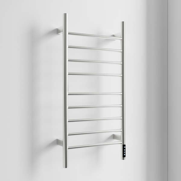 Brushed Nickel Heated Towel Rack for Bathroom,Wall Mounted with Intelligent Touch Screen Timer, 9-Bar Towel Warmer, 304 Stainless Steel Polished, Plug-in/Hard-Wired[Unable to ship on weekends]