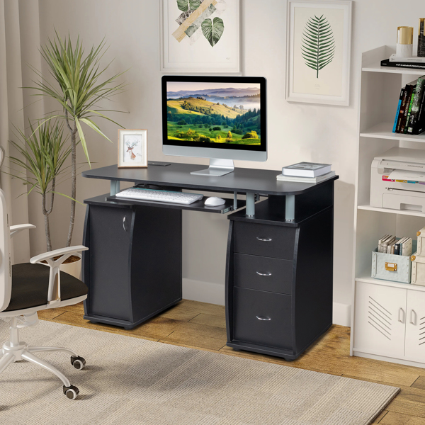 FCH  115* 55*74cm  Black PB Wood 15mm Portable 1pc Door with 3pcs Drawers Computer Desk