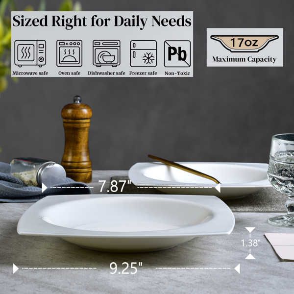 Salad Kitchen Plate set for 6,Square Plate Sets for Elegant Dining,Microwave Safe White Plates Ceramic Tableware Set,Ideal for Home or Restaurant