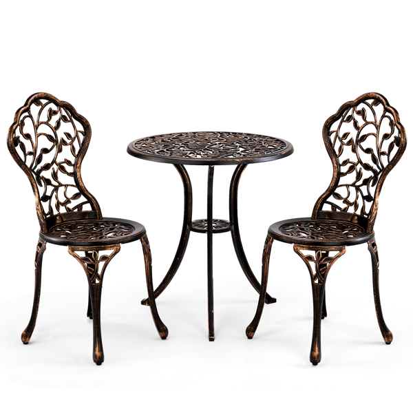 3 PCS Outdoor Bistro Set,Outdoor Patio Set, All-Weather Cast Aluminum Bistro Table Set for Backyard, Garden, Balcony （Leaf）