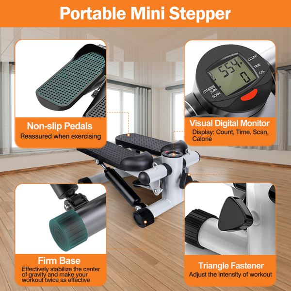 Steppers for Exercise, Mini Stair Stepper with Resistance Bands at Home Workout Equipment with 330.7LBS Loading Capacity, Hydraulic Fitness Stepper with LCD Monitor