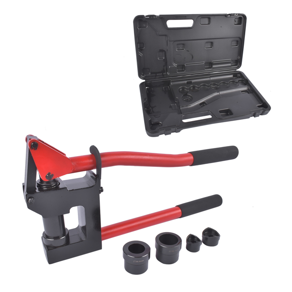 Red Manual Knockout Hole Punch Driver Kits Lever Sheet Metal Stud Punch with Dies for Pipe Sizes 7/8", 1-1/8", 1-11/32"