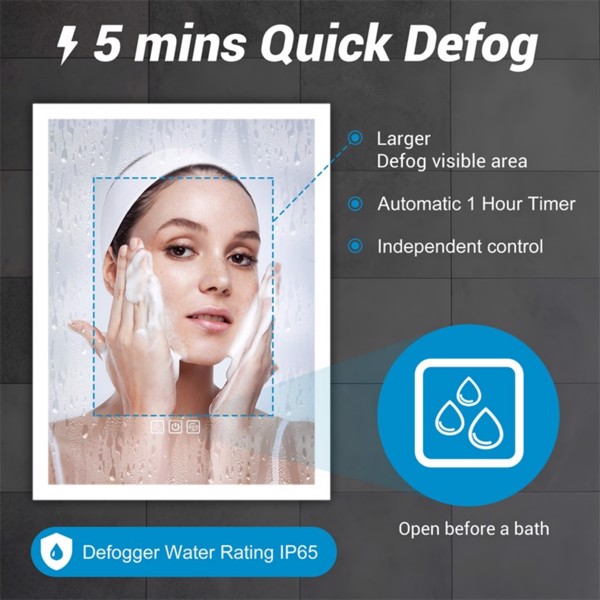 明亮的LED浴室镜子32英寸x 24英寸前灯，5分钟消雾，全高清反射，3种颜色可调光，壁挂式【周末不发货，TK/TEMU订单仅支持自提】-2