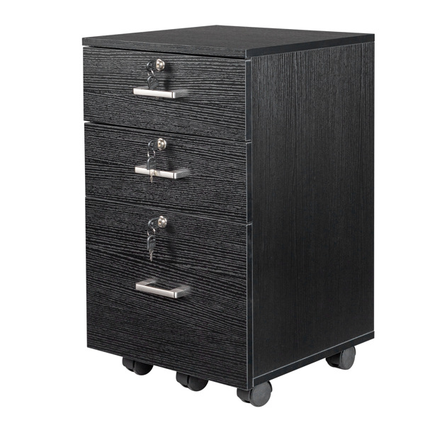 FCH Black Wood Grain Density Board Three Drawers Wooden Filing Cabinet