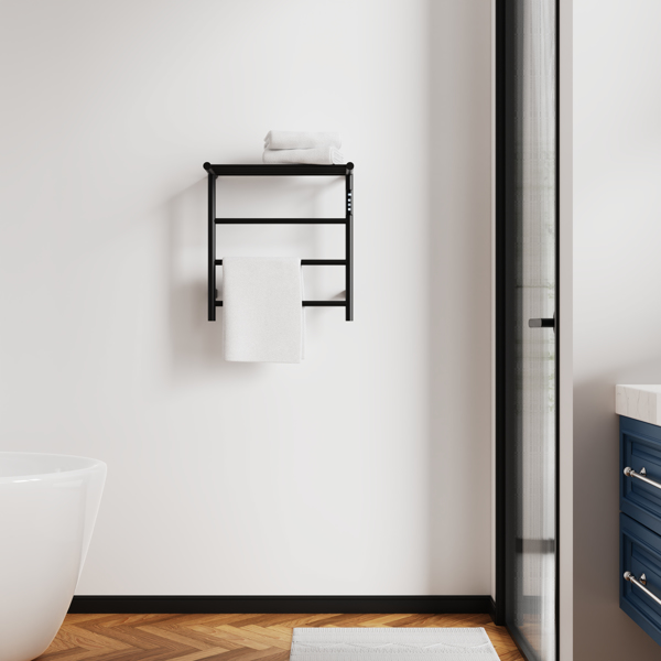Heated Towel Rack with Top Shelf, 3-Bar Towel Wall Mounted Warmer for Bathroom with Intelligent Touch Screen Timer, 304 Stainless Steel Polished, Plug-in/Hard-Wired[Unable to ship on weekends]