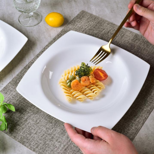 Salad Kitchen Plate set for 6,Square Plate Sets for Elegant Dining,Microwave Safe White Plates Ceramic Tableware Set,Ideal for Home or Restaurant