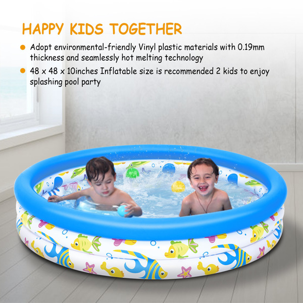 Inflatable Pool ,48x10” Inflatable Swimming Pool Blow Up Family Pool For 2 Kids Foldable Swim Ball Pool Center w/ 3 Velvets Water Drain Plug For Indoor Backyard Beach