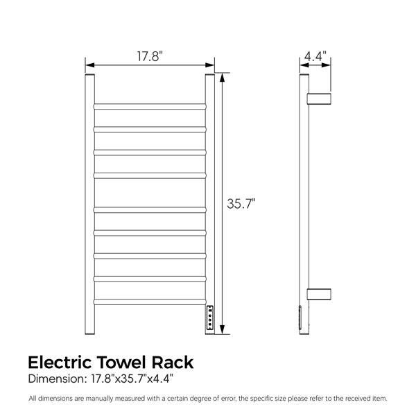 Brushed Nickel Heated Towel Rack for Bathroom,Wall Mounted with Intelligent Touch Screen Timer, 9-Bar Towel Warmer, 304 Stainless Steel Polished, Plug-in/Hard-Wired[Unable to ship on weekends]