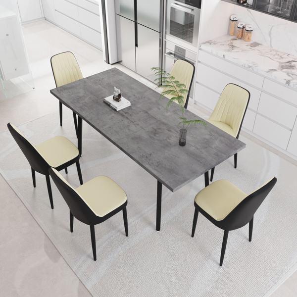 55.12-70.87" expandable rectangular dining table that can accommodate 4-6 people, equipped with 6 PU fabric thick padded dining chairs , kitchen table and chairs, with black metal legs 