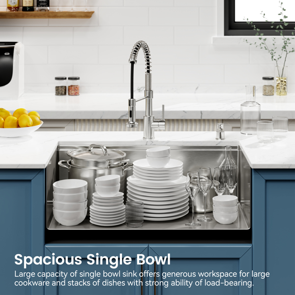 不锈钢厨房水槽，30“x19”单碗，带砧板的拉丝底装手工水槽，Colander【周末不发货，TK/TEMU订单仅支持自提】-10