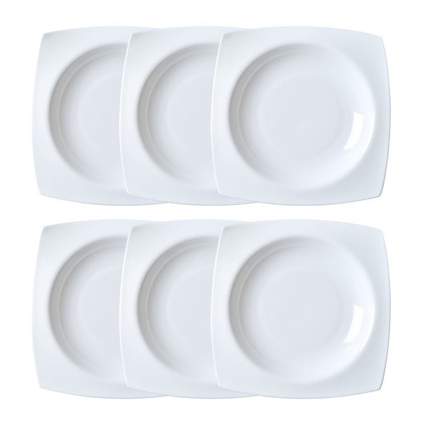 Salad Kitchen Plate set for 6,Square Plate Sets for Elegant Dining,Microwave Safe White Plates Ceramic Tableware Set,Ideal for Home or Restaurant