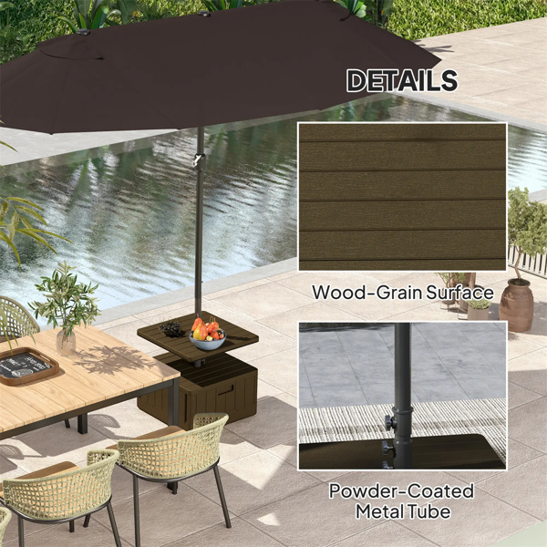 Weighted Umbrella Stand with Table Tray and Wheels - Brown