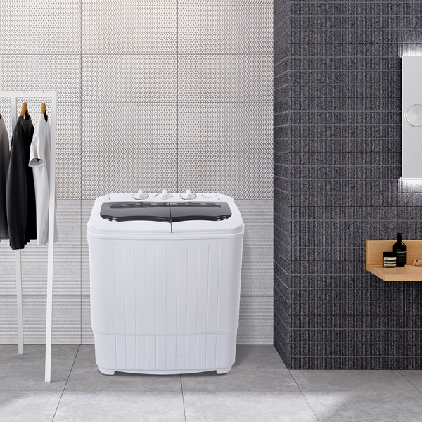 【same code：05164613】Compact Twin Tub with Built-in Drain Pump XPB35-188S 14.3(7.7 6.6)lbs Semi-automatic Gray Cover Washing Machine