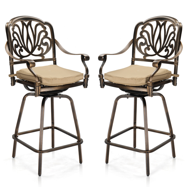 Outdoor Swivel Bar Stools Set of 2, Cast Aluminum Patio Bar Height Chairs, All-Weather Bar Dining Chairs Outdoor Swivel Chairs Furniture (Elizabethan Back)