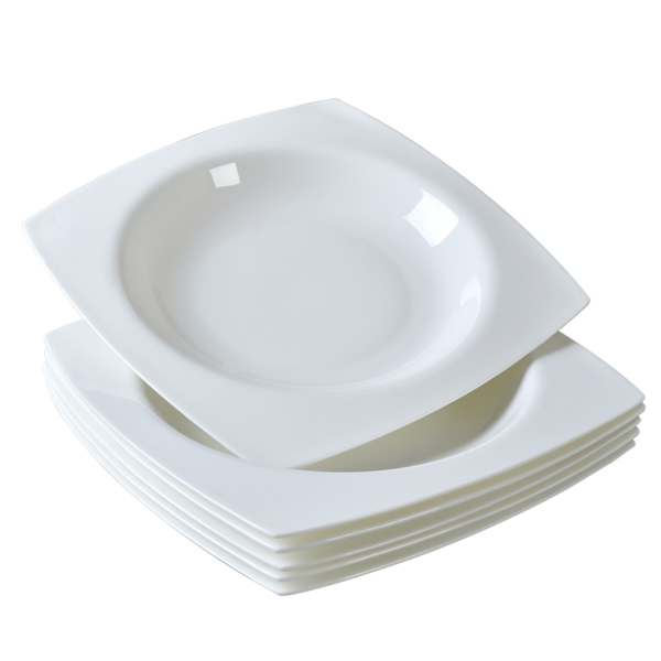 Salad Kitchen Plate set for 6,Square Plate Sets for Elegant Dining,Microwave Safe White Plates Ceramic Tableware Set,Ideal for Home or Restaurant