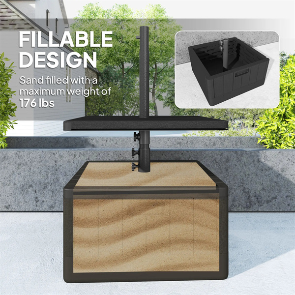 Weighted Umbrella Stand with Table Tray and Wheels - Black