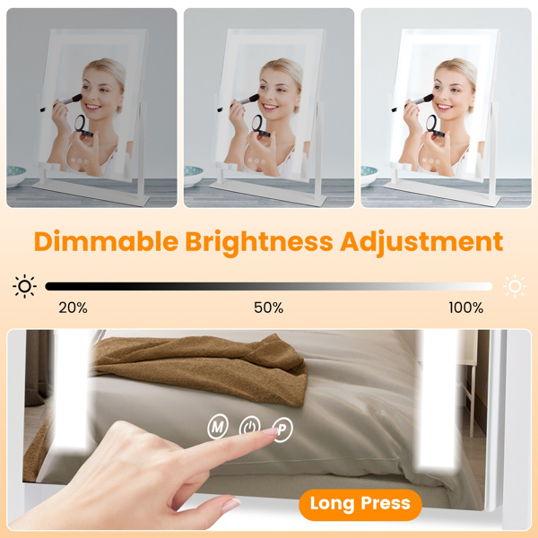 Lighted Makeup Mirror, 15.74X11.81 Hollywood Vanity Mirror with Led Lights, Three Color Lighting Modes, and 10X Magnification Mirror, Smart Touch Control, 360°Rotation 