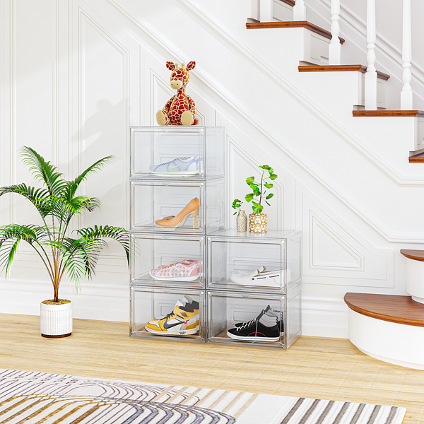 6-Piece Big White Plastic Mesh Shoe Box Set - 33.5*29.5*22cm, Modular Design for Home Storage