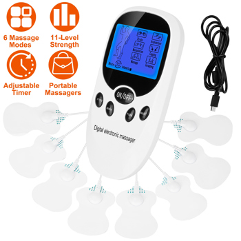 Electric Muscle Stimulator Dual Channels Pulse Massager Pain Relief Therapy Tens Device with Electrode Pads Wires