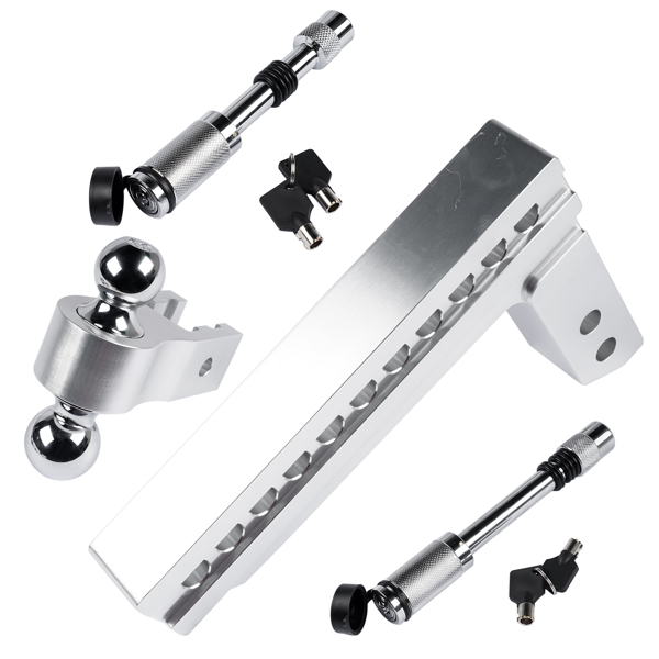 Adjustable 10" Drop / Rise Trailer Hitch for 2" Receiver 2" &2-5/16" Chrome Ball Aluminum