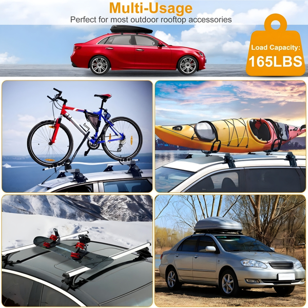 47.24in Universal Top Roof Rack Cross Bar Cargo Carrier Aluminum Crossbar Rack with 165LBS Capacity Fit for Most Vehicle Wagon Car Without Roof Side Rail