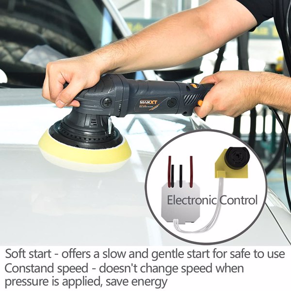 Dual Action Car Buffer, 21mm Random orbital Polisher, 6 Variable Speeds 2100-5000 OPM, 6 inch(150mm) backing plate with 4 polishing Pad, 4M(13ft) Long Cable for car polishing and waxing[Unable to ship