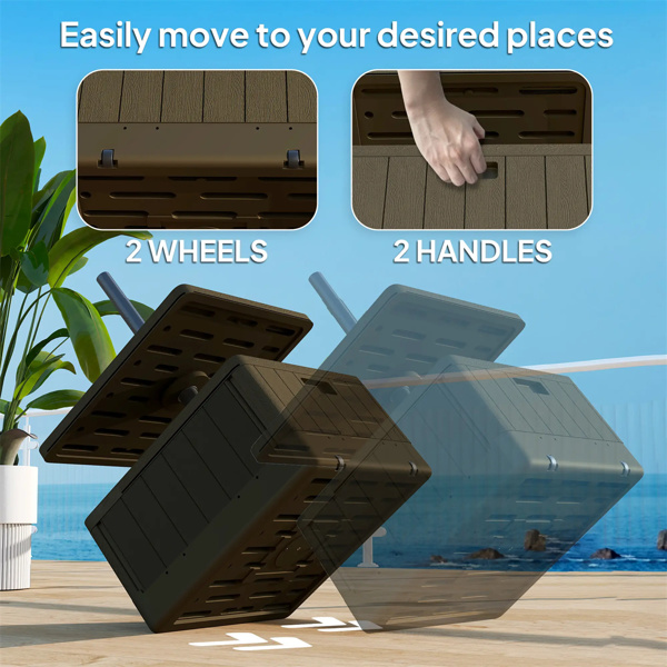 Weighted Umbrella Stand with Table Tray and Wheels - Brown