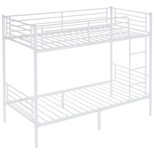 【Same Code：99091194】Twin Over Twin Bunk Bed for Kids Teens Adults, Heavy Duty Metal Bunk Bed with Ladder & Full-Length Guard Rail & Storage Space, White