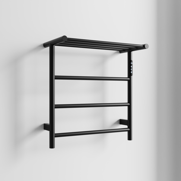 Heated Towel Rack with Top Shelf, 3-Bar Towel Wall Mounted Warmer for Bathroom with Intelligent Touch Screen Timer, 304 Stainless Steel Polished, Plug-in/Hard-Wired[Unable to ship on weekends]