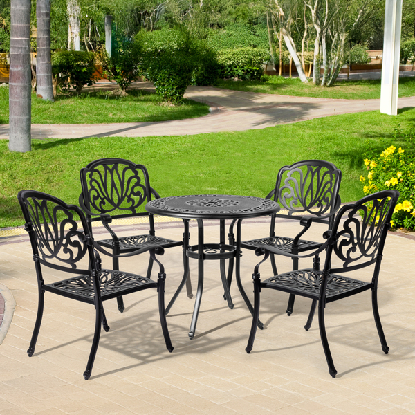 Patio Chairs Set of 2 - Stackable Outdoor Cast Aluminum Dining Chairs with Vintage Black Finish and Floral pattern, Metal Armchairs for Poolside, Backyard, Balcony (No cushion)