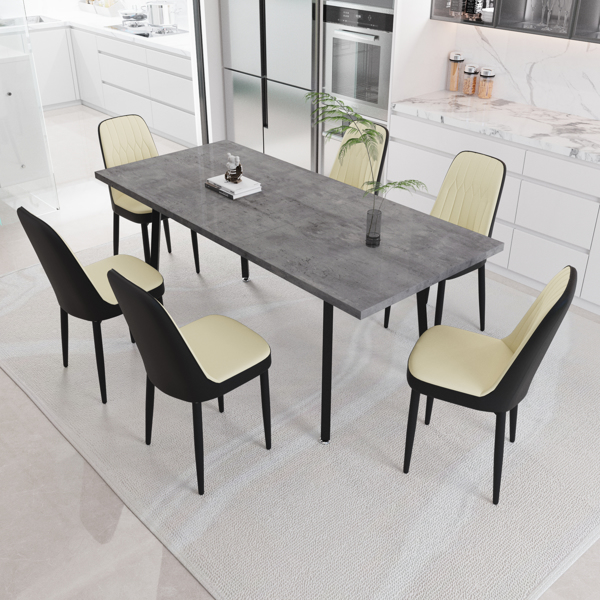 55.12-70.87" expandable rectangular dining table that can accommodate 4-6 people, equipped with 6 PU fabric thick padded dining chairs , kitchen table and chairs, with black metal legs 