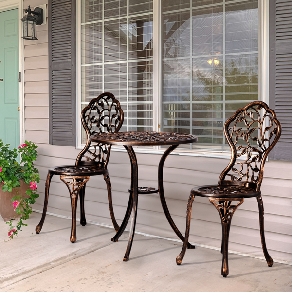 3 PCS Outdoor Bistro Set,Outdoor Patio Set, All-Weather Cast Aluminum Bistro Table Set for Backyard, Garden, Balcony （Leaf）