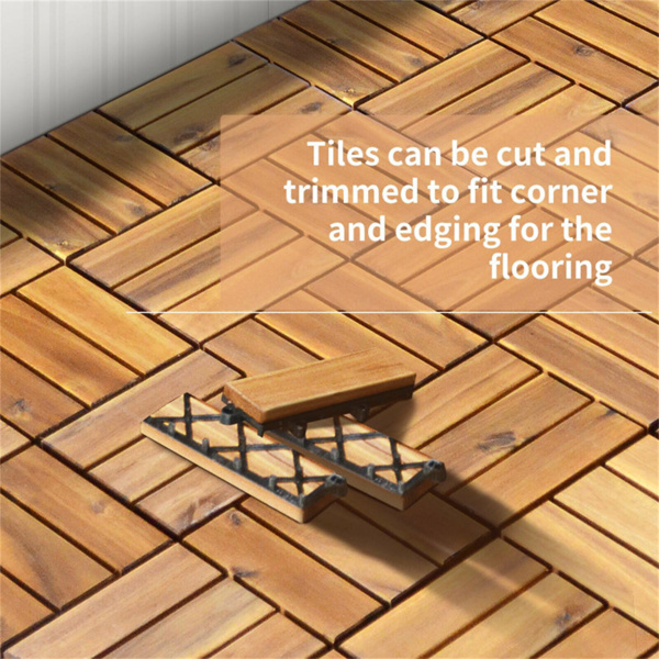 27 Pieces 12 x 12 Inch outdoor floor tiles，Acacia Wood Interlocking Patio Deck Tile