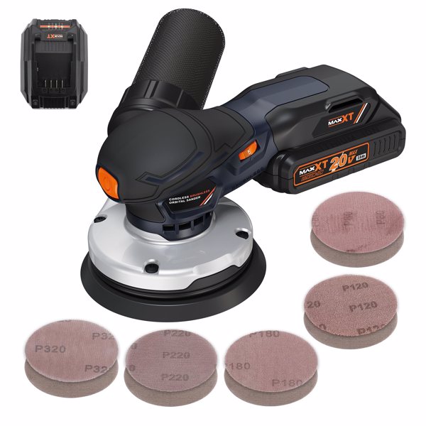 Cordlees Random Orbital Sander, Burshless 20V Electric Sander, 7 Variable Speed Palm Sander, 4000-10000RPM, Dust Collector, Portable Sander Tools Kit for Woodworking（Battery Included）[Unable to ship o