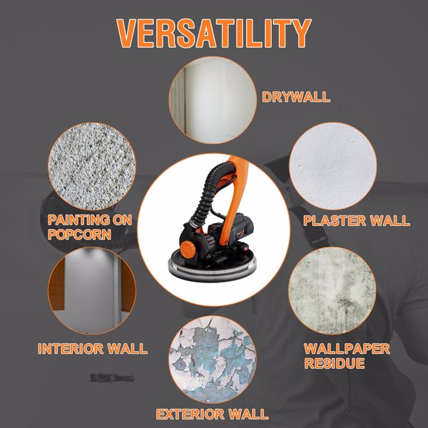 Drywall Sander with Vacuum Dust Collection, 6 Variable Speed Foldable Telescopic Electric Wall Sander, Popcorn Ceiling Removal Tool, 1900RPM Power Sander Tool, LED Light, 18Pcs Sanding Discs[Unable to