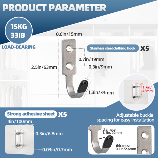 Stainless steel entrance hall decoration multi-scenario hooks for student schoolbags hooks