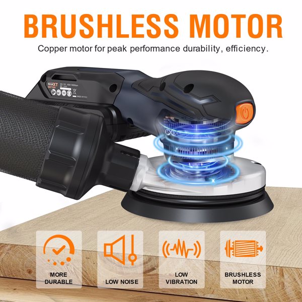 Cordlees Random Orbital Sander, Burshless 20V Electric Sander, 7 Variable Speed Palm Sander, 4000-10000RPM, Dust Collector, Portable Sander Tools Kit for Woodworking（Battery Included）[Unable to ship o