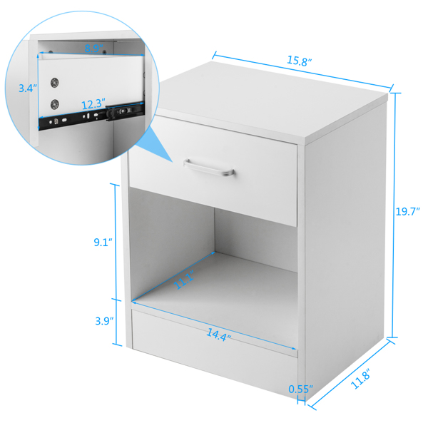 2pcs Night Stands with Drawer White