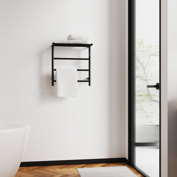 Heated Towel Rack with Top Shelf, 3-Bar Towel Wall Mounted Warmer for Bathroom with Intelligent Touch Screen Timer, 304 Stainless Steel Polished, Plug-in/Hard-Wired[Unable to ship on weekends]