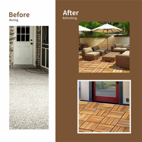 27 Pieces 12 x 12 Inch outdoor floor tiles，Acacia Wood Interlocking Patio Deck Tile